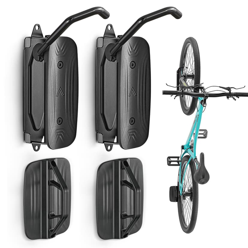 monTEK Swivel Bike Wall Mount, Bike Hangers for Garage, 2 Pack | Heavy-duty vertical wall bike storage rack swivels 150° to save space; holds 66 lb each and fits tires up to 3.54 in wide
