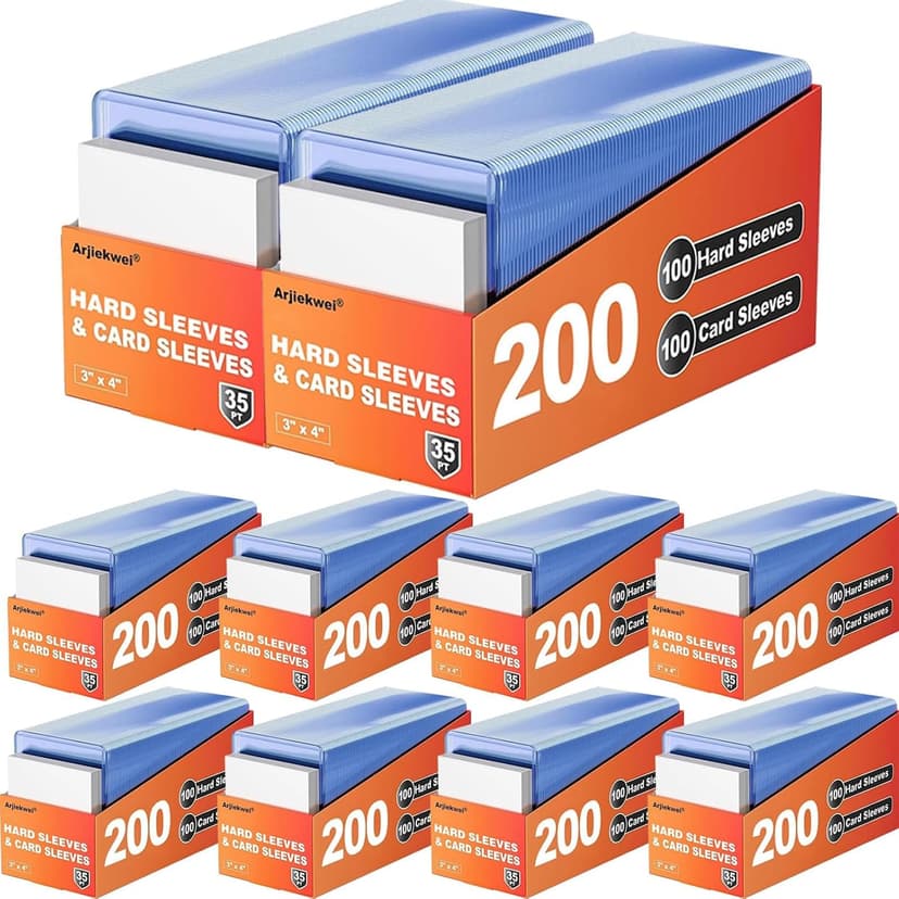 2000 Card Sleeves Hard Plastic, Arjiekwei 3"X 4" Baseball Cards Protectors Plastic, Trading Card Holder for Trading Sports Baseball Football Game Cards (1000 Hard Sleeve + 1000 Soft Sleeves)