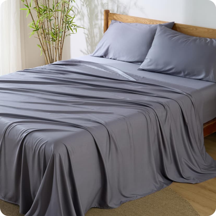 Bedsure PureWoven 100% Rayon Derived from Bamboo, King Size Sheets Set | Cooling Sheets for Hot Sleepers, Breathable & Silky Soft, 16" Deep Pocket, Hotel Luxury Bedding, Dark Grey