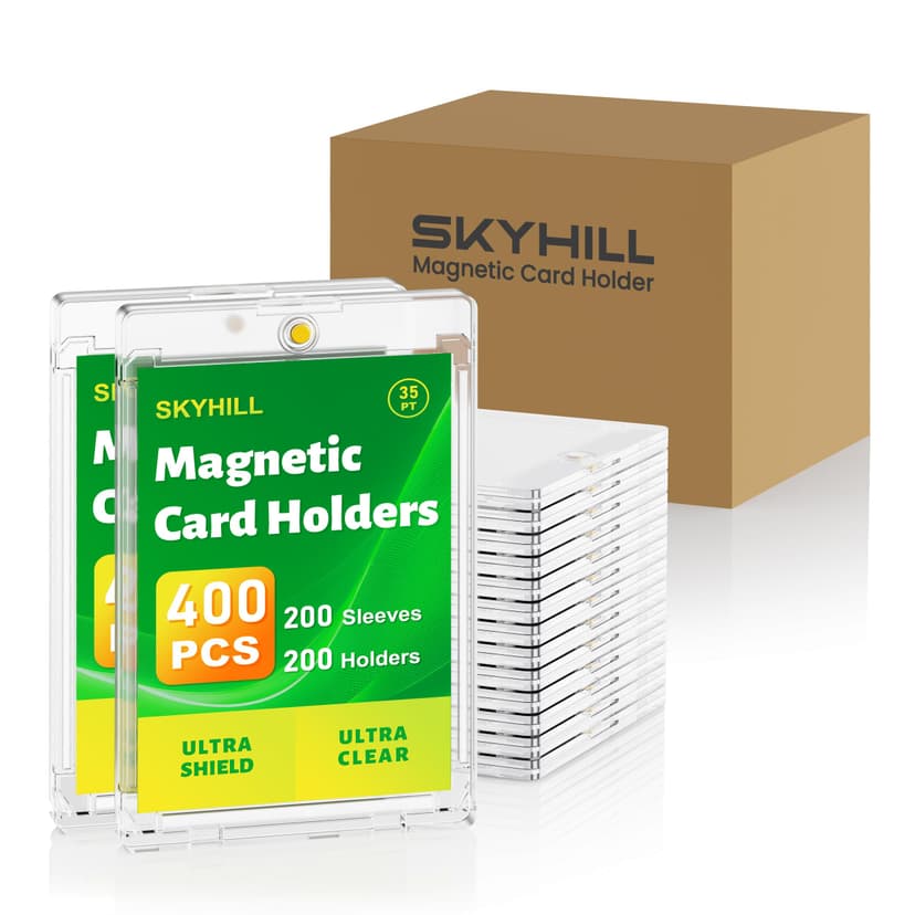 Skyhill 200ct Magnetic Card Holders, 35pt Acrylic One Touch Card Holder with Extra 200 Penny Card Sleeves, 0.18" Ultra Slim Hard Plastic Card Protectors for Trading Cards, Sports, Game Cards