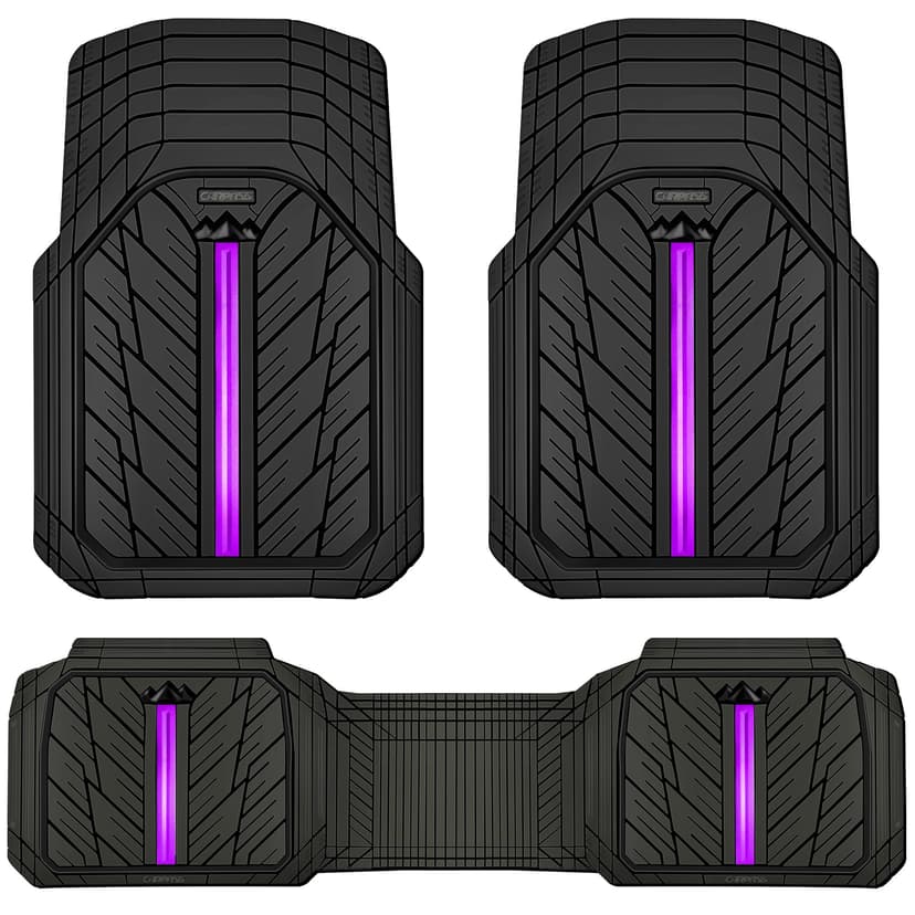 CAR PASS Rubber Floor Mats for Cars, Car Mats Full Sets DeepDish,Universal S~L Size Trim-to Fit Automotive Floor Mat for Truck Van SUV, Heavy Duty Waterproof All-Weather Floor Liners Black Purple