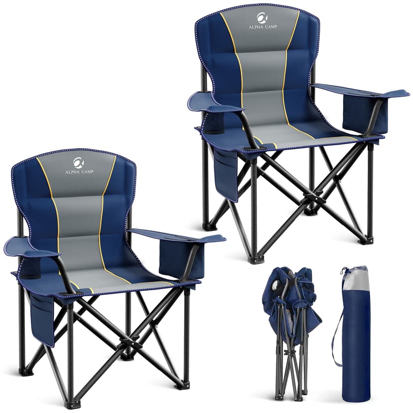 LET'S CAMP Folding Camping Chair Oversized Heavy Duty Padded Outdoor Chair | Oversized Chairs Lawn Chair with Cup Holder,Storage Pocket and Cooler Bag,Supports 450LBS,for Camp, Beach,Picnic