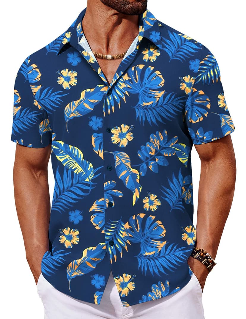 COOFANDY Mens Hawaiian Shirt Short Sleeve Button Down Shirts Tropical Floral Summer Beach Shirts