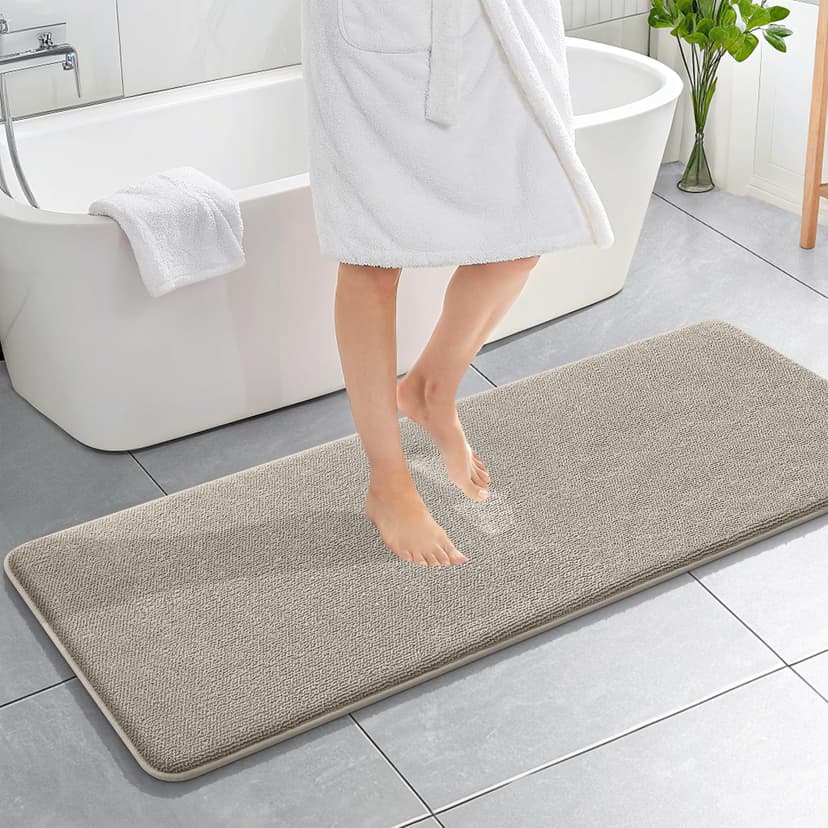 OLANLY Thick Memory Foam Bathroom Runner Rugs 59x20, Extra Soft Absorbent Long Bath Rug, Quick Dry, Non-Slip, Machine Washable Bath Mat for Bathroom, Tub and Shower, Home Decor Accessories, Warm Taupe