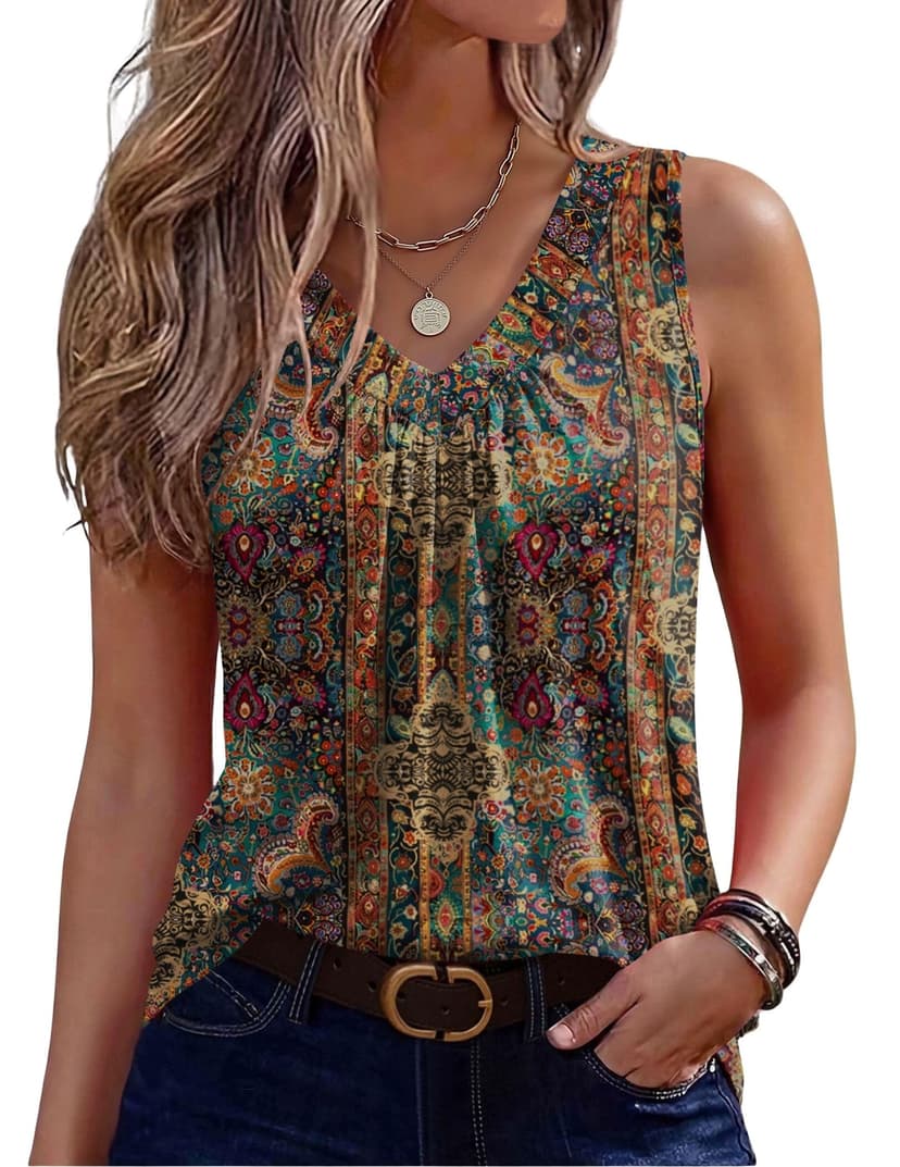 Zeagoo Womens Tank Tops Summer Sleeveless Loose Fit Tops V Neck Pleated Shirts Basic Tees Dressy Casual Trendy Clothes
