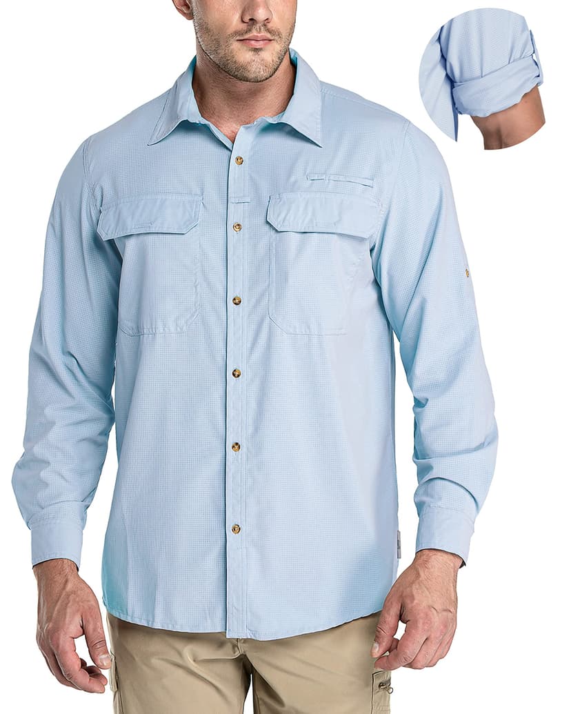 33,000ft Men's Long Sleeve Sun Protection Shirt UPF 50+ UV Quick Dry Cooling Fishing Shirts for Travel Safari Camping Hiking