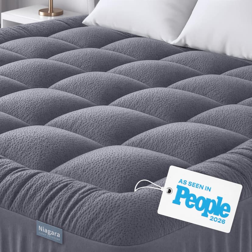 Niagara Sleep Solution King Ultra Soft Mattress Topper — Back Pain Relief | Rayon Derived from Bamboo, 20" Deep Pocket, Naturally Cooling, Pillow Top Mattress Pad, Perfect for Hot Sleepers, Gray
