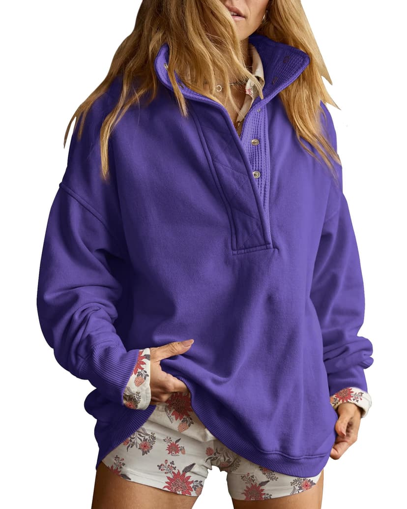 Gacaky Sweatshirt for Women Oversized Henley Neck Pullover Top Fall Outfits | Oversized Silhouette, Quilted Placket Detail, Henley Sweatshirt, Comfort Soft Sweaters, Fall Winter Fashion Outfits Clothe