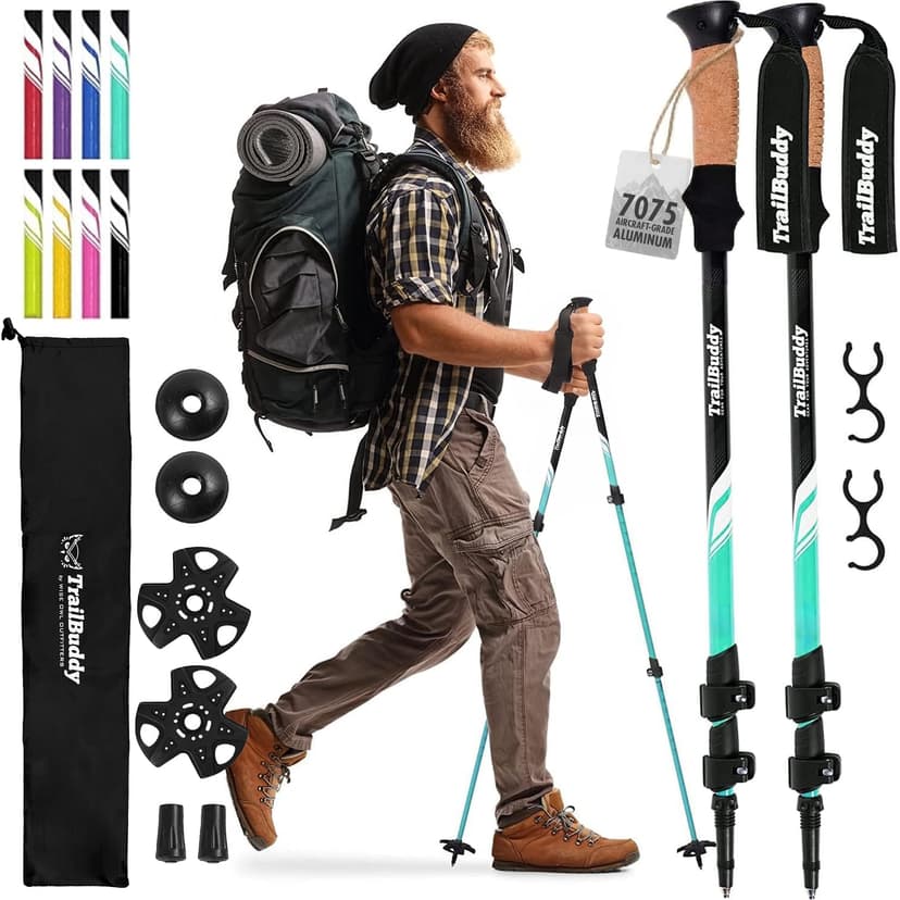 TrailBuddy Trekking Poles – Lightweight 7075 Aluminum Hiking Poles for Women, Men & Seniors – Collapsible Walking Sticks for Travel, Trails & Balance