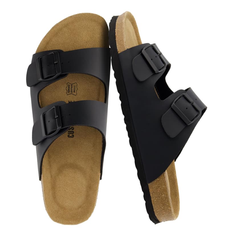 CUSHIONAIRE Lane Cork Footbed Mens Sandals, Adjustable Buckle Comfort Slides for Men, Genuine Leather Insole Summer Sandals Men Footwear