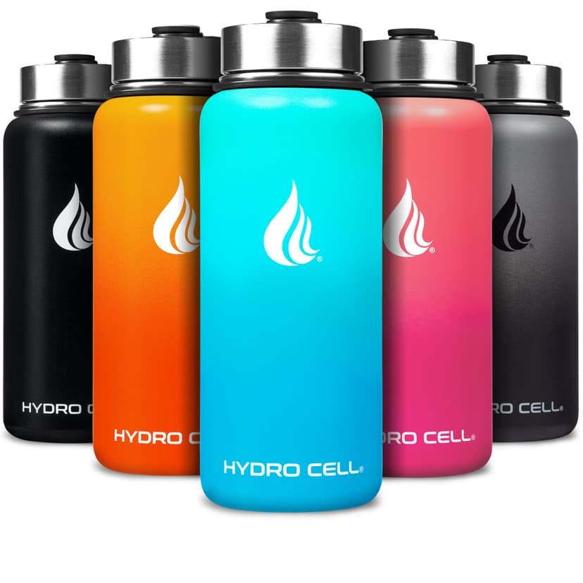 HYDRO CELL Stainless Steel Insulated Water Bottle with Straw - For Cold & Hot Drinks - Metal Vacuum Flask with Screw Cap and Modern Leakproof Sport Thermos for Adults (Teal/Blue 32oz)