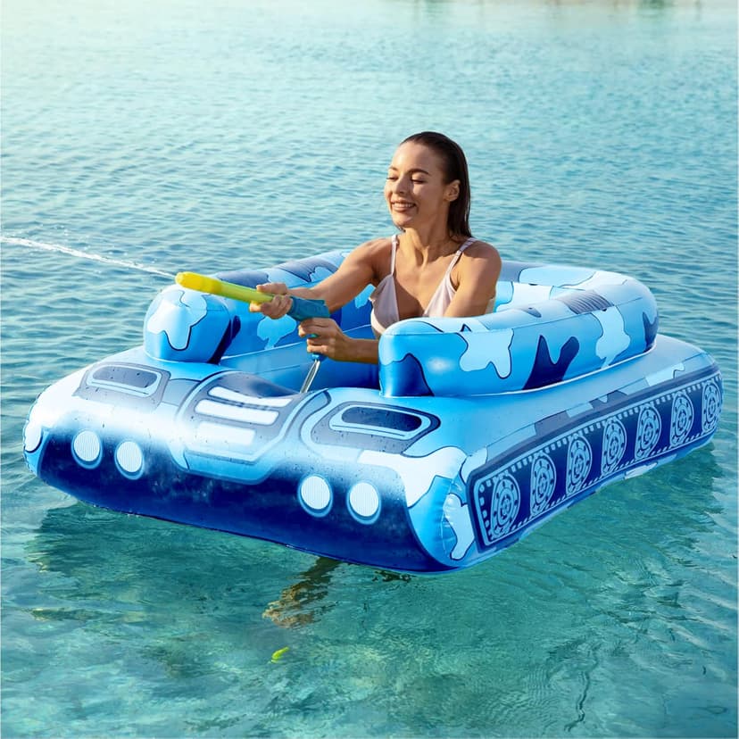 Tank Pool Floats Kids Adults - Jasonwell Inflatable Pool Floaties Swimming Pool Tank with Water Cannon Gun Swim Floaty Rafts Lake Beach Party Pool Toys for Boys Girls Toddlers Kids Adults (Blue, L)