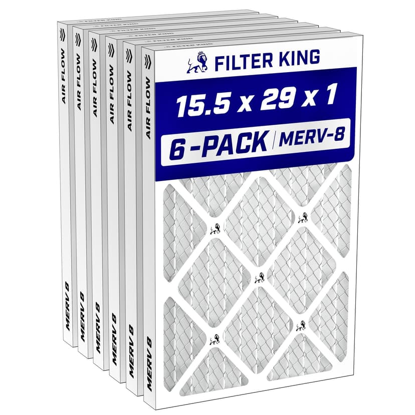 Filter King 15.5x29x1 Air Filter MERV 8, AC Furnace Filters (6-Pack) | Dust & Allergy Control (Actual Size: 15.5 x 29 x .75)