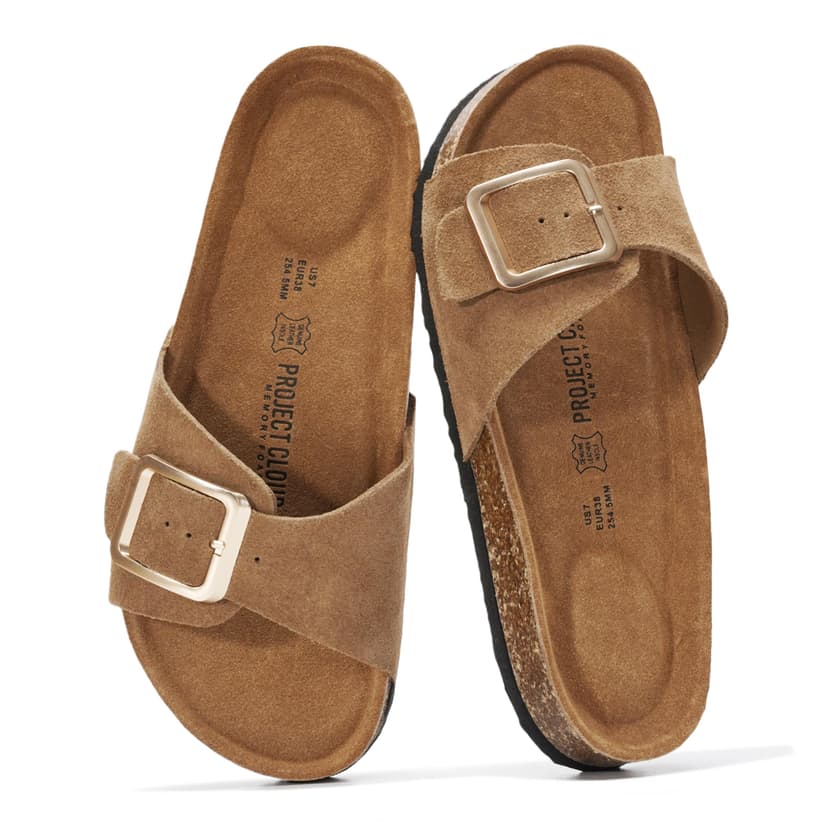 Project Cloud 100% Genuine Leather Sandals Women Dressy Beach Essentials Slides for Women Footwear - Lightweight with Memory Foam Insole Sandals for Women 2026 - Womens Slides