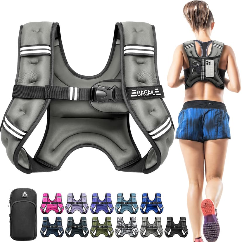 BAGAIL Comfort-Fit Weighted Vest for Woman, Even Weight Distribution, Faster Weight Loss, No-Chafe or Bounce for Walking & Running with Detachable Phone Pouch & Reflective Stripes (Available 5-30lbs)