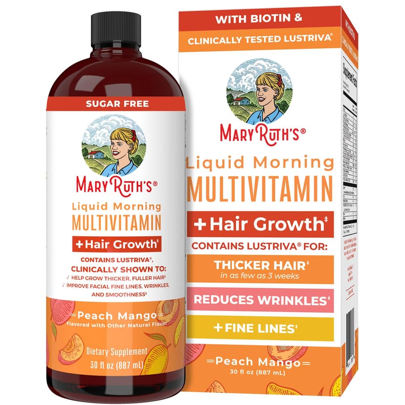 MARYRUTH'S Liquid Multivitamin + Hair Growth, Clinically Thicker Hair, 30oz | Clinically Tested in Women for Thicker Hair & Facial Wrinkles, Ages 18+