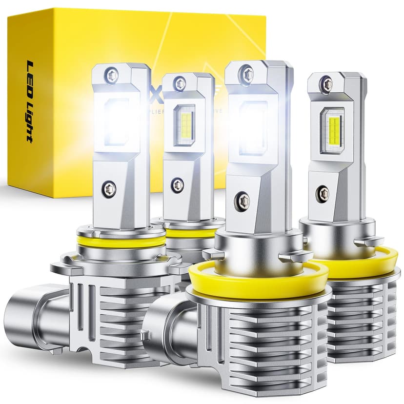 AUXITO H11 9005 LED Bulbs, 900% Brighter HB3 H8 H9 Light Bulbs, Plug N Play, Long Lifespan, No Flicker 99% Compatibility, 4PCS