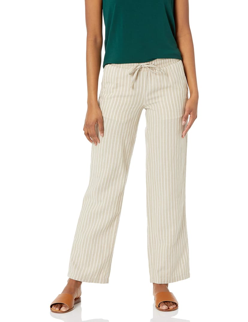 Amazon Essentials Women's Pull On Linen Blend Drawstring Relaxed Fit Wide Leg Pant