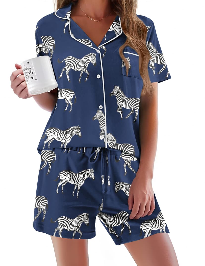 Ekouaer Pajamas Set for Women Short Sleeve Sleepwear Button Down Pjs Soft 2 Piece Lounge Sets XS-XXXL