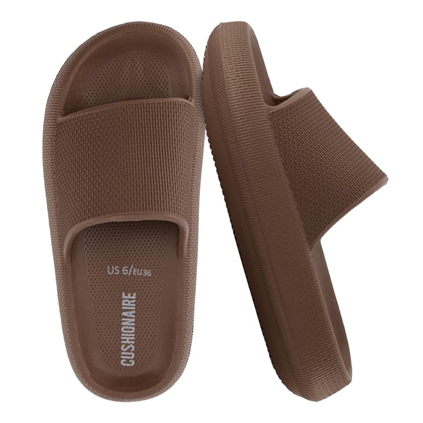 CUSHIONAIRE Feather EVA Slides for Women – Comfortable Slip On Womens Slippers, Indoor Outdoor Shower Shoes, Beach Essential Cloud Slides