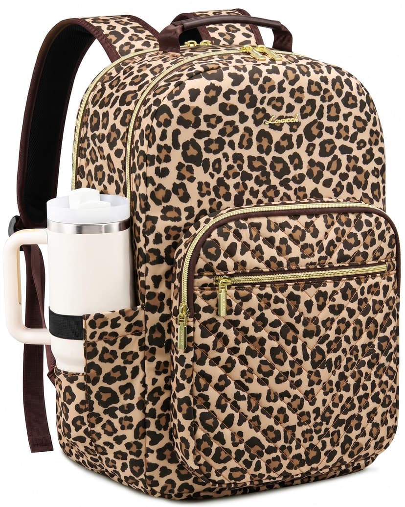 LOVEVOOK Laptop Backpack for Women with Giant Tumbler Holder 18.4 inch,Designer Travel Backpack Laptop Bag College Backpack,Quilted Work Nurse Teacher Backpack Purse Computer Bag Gifts,Leopard print