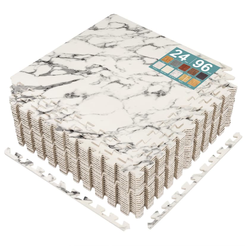 Sorbus Wood Grain Floor Tiles Foam Mat EVA Interlocking Mats Tile 3/8-Inch Thick Flooring Wood Puzzle Exercise Mats w/Borders - Home Playroom Basement, Apartment, Trade Show, Baby, Dance