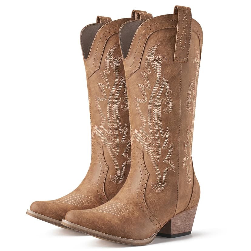 HISEA Rollda Cowboy Boots for Women, Cowgirl Boots, Comfortable Western Boots with Pointed Toe Stitched Embroidery for Country Concert Dancing Wedding Traveling Daily Outfits