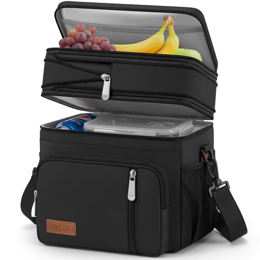 MIYCOO Lunch Bag & Lunch Box for Men Women, Double Deck Leakproof Insulated Soft Large Adult Camping Cooler bag for Work, Beach, Picnic, Travel (Black, 15L)