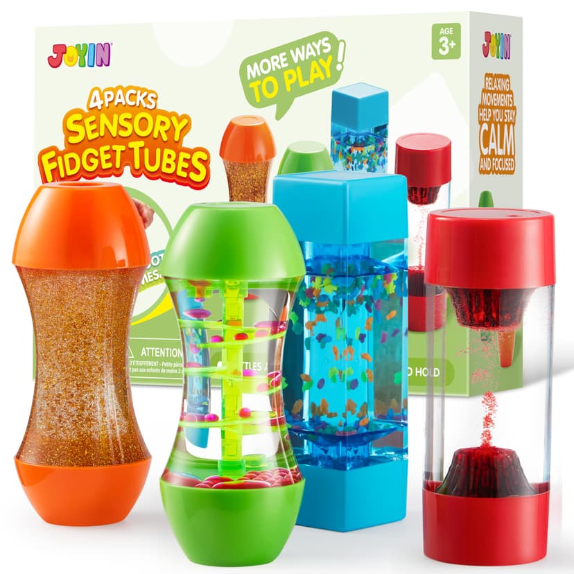 JOYIN 4-Pack Fidget Tubes for Kids, Sensory Tubes, Stress Relief Toy, Speech Therapy, Calming Toys for Children with Autism, Calm Down Corner Classroom Supplies, Back to School Gifts for Students