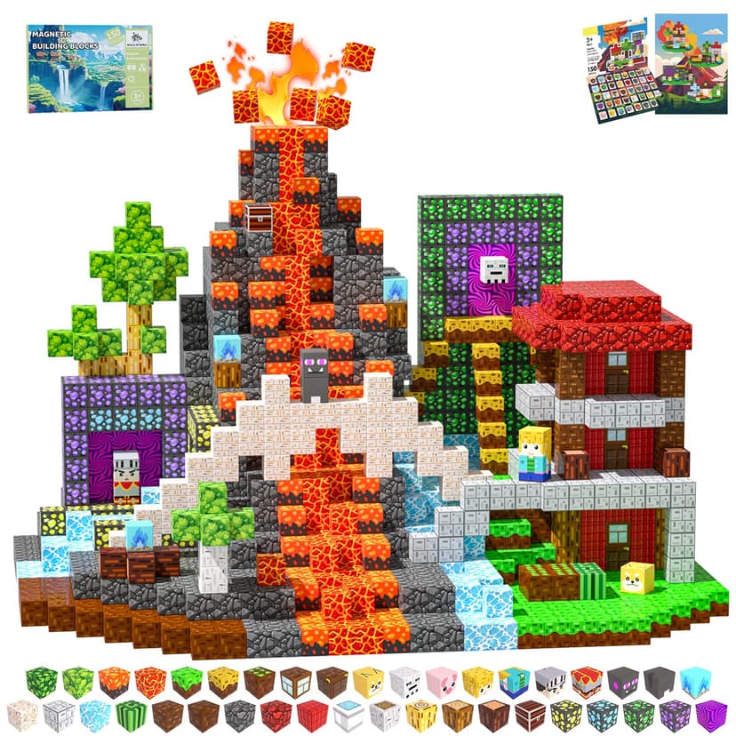 SSAWER Magnetic Blocks, 150PCS Magnetic Building Blocks, Stacking Magnets for Kids, Sensory Toy for STEM Constructions Magnet Blocks for Boys Girls Age 3+, Christmas Birthday Gifts