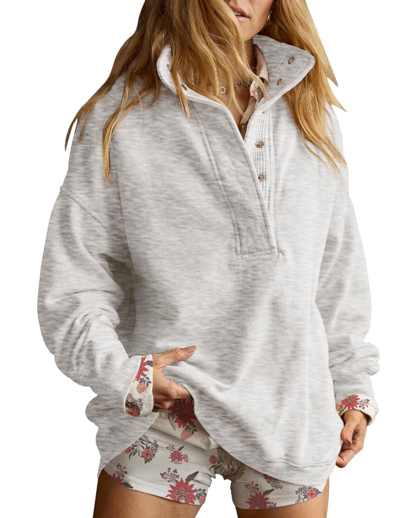 Gacaky Sweatshirt for Women Oversized Henley Neck Pullover Top Fall Outfits | Oversized Silhouette, Quilted Placket Detail, Henley Sweatshirt, Comfort Soft Sweaters, Fall Winter Fashion Outfits Clothe