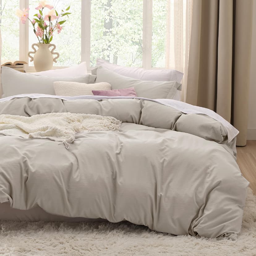 Bedsure Prewashed Duvet Cover King, Cotton-Like Soft Bedding Set, Linen | Ultra Soft, Relaxed Texture, 104"x90" Breathable Comfort, Hidden Zipper, 8 Corner Ties, Easy Care, OEKO-TEX, Year-Round Use