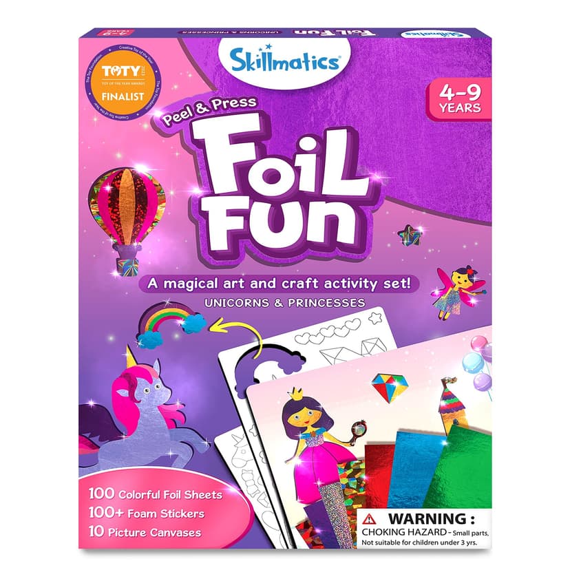 Skillmatics Foil Fun Unicorns & Princesses, Foil Art & Craft, Gift for Kids | Travel Toys, 100+ Stickers, Fine Motor Skills, DIY Mess-Free Art, Screen-Free, Gifts for Kids Ages 4, 5, 6, 7, 8, 9
