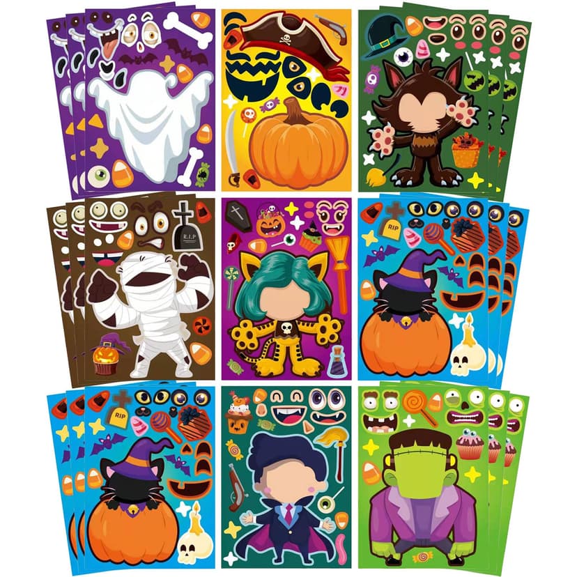 Halloween Party Games Stickers for Kids Trick or Treat, Halloween Kid | 24 PCS Make Your Own Stickers, Make-a-face Sticker Pumpkin Mummie Zombie Werewolf Vampire Halloween Party Favors