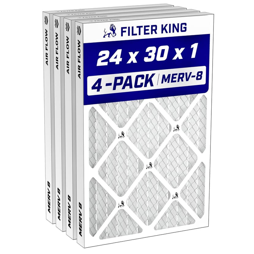 Filter King 24x30x1 Air Filter MERV 8, AC Furnace Filters (4-Pack) | Dust & Allergy Control (Actual Size: 23.5 x 29.5 x .75)