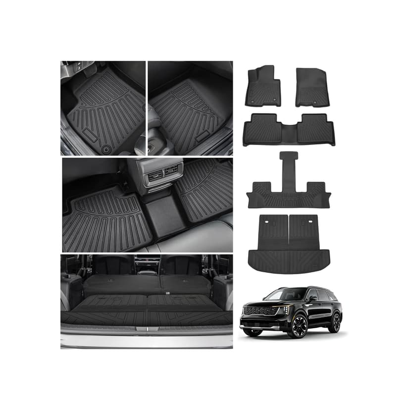 Sorento Floor Mats & Cargo Liner w/Backrest Mats Fit for Kia Sorento 2021-2025 2026 Hybrid (PHEV & HEV) & Plug-in Hybrid, All Weather Floor Liner for Sorento Accessories