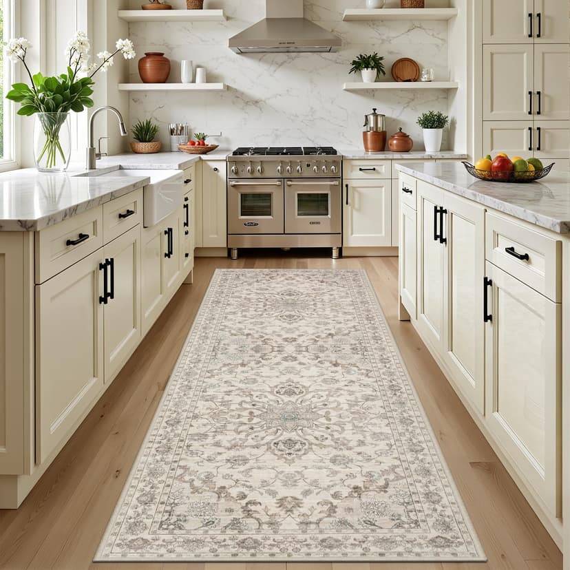 ExpediX Hallway Runner Rug: 2.6x8 Kitchen Rugs for Living Room Brown Beige | Runner Rug Hallway Washable Rug No Slip Soft Bedroom Rug Indoor Floor Stain Resistant Carpets for Entryway, Laundry, Bathro