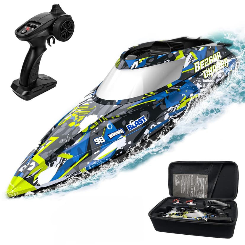 BEZGAR TX123 Remote Control Boats - Fast Speed RC Boat 32+ KPH with A Portable Suitcase for Lakes & Pools & Salt Water, Summer Toys for Adults and Ideal Gifts for Kids Boys Age 6 7 8-12 Years Old