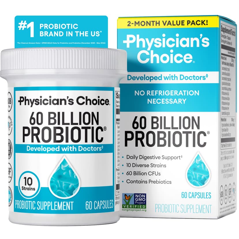 Physician's CHOICE Probiotics 60 Billion CFU - 10 Strains + Organic Prebiotics - Immune, Digestive & Gut Health - Supports Occasional Constipation, Diarrhea, Gas & Bloating - for Women & Men - 60ct