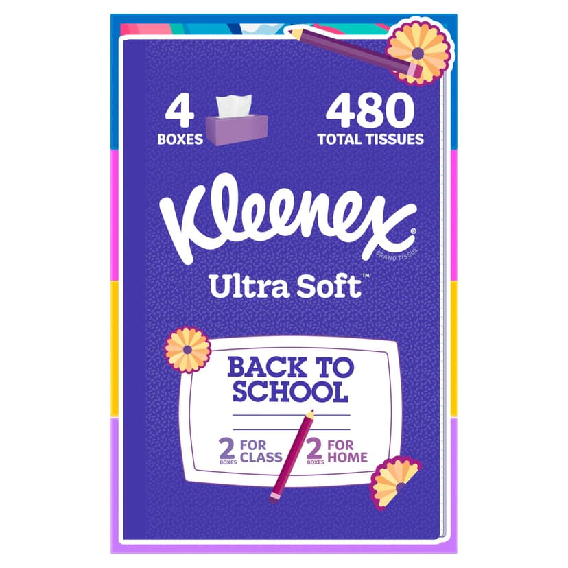Kleenex Ultra Soft Facial Tissues, 4 Flat Boxes, 120 Tissues per Box