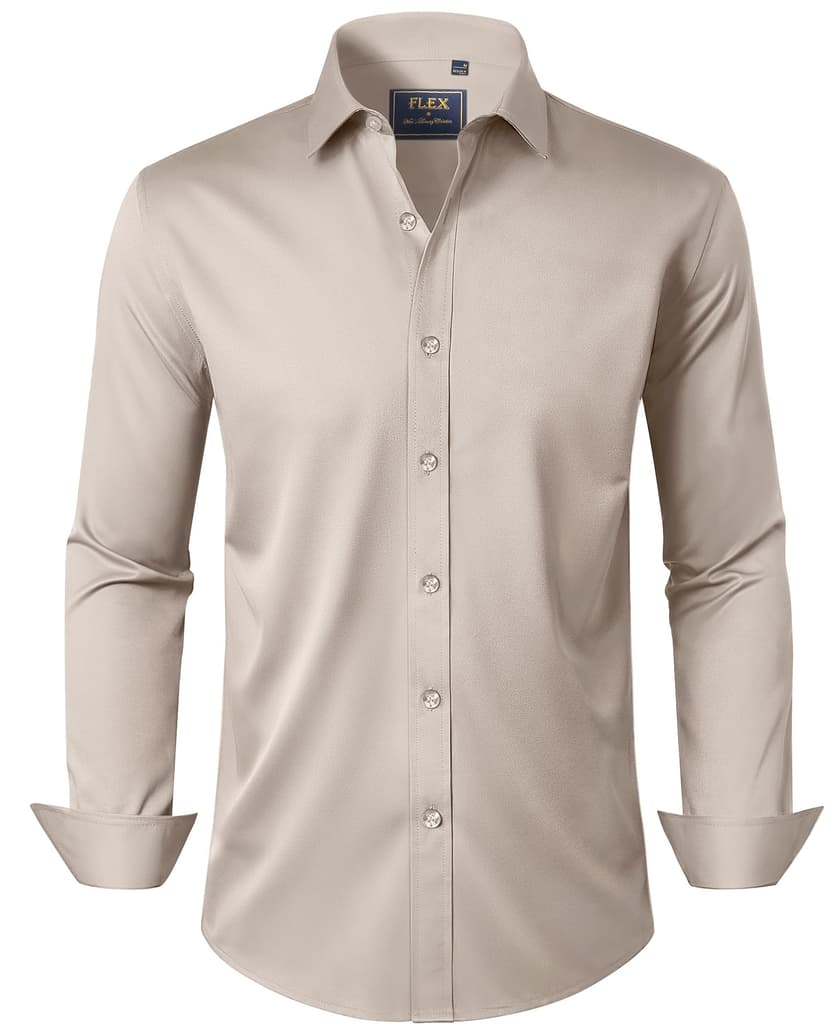 J.VER Men's Dress Shirts Solid Long Sleeve Stretch Wrinkle-Free Formal Shirt Business Casual Button Down Shirts