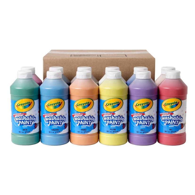 Crayola Washable Paint (12ct), Teacher Classroom Must Haves, Wishlist Essentials, Bulk Paint Set for Kids Art Projects, 16 Oz, Nontoxic Craft Supplies, Ages 3+