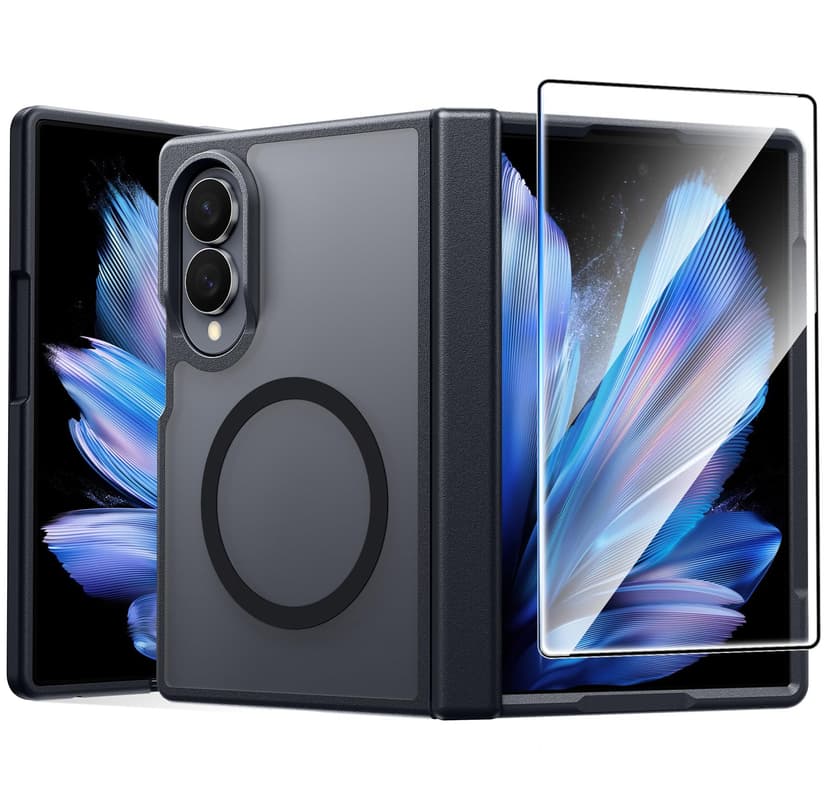 FNTCASE for Samsung Galaxy Z Fold 8 Case: [Hinge Protection] Translucent Matte Cases [Compatible with Magsafe] [Screen Protector] Military Grade Shockproof Protective Phone Cover-Black