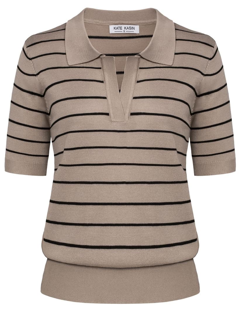 Women's Short Sleeve Classic V Neck Collared Casual Polo Sweater Tops | Basic Lightweght Knitted Fashion Work Business Formal Daily Wear Versatile Pullover Shirts