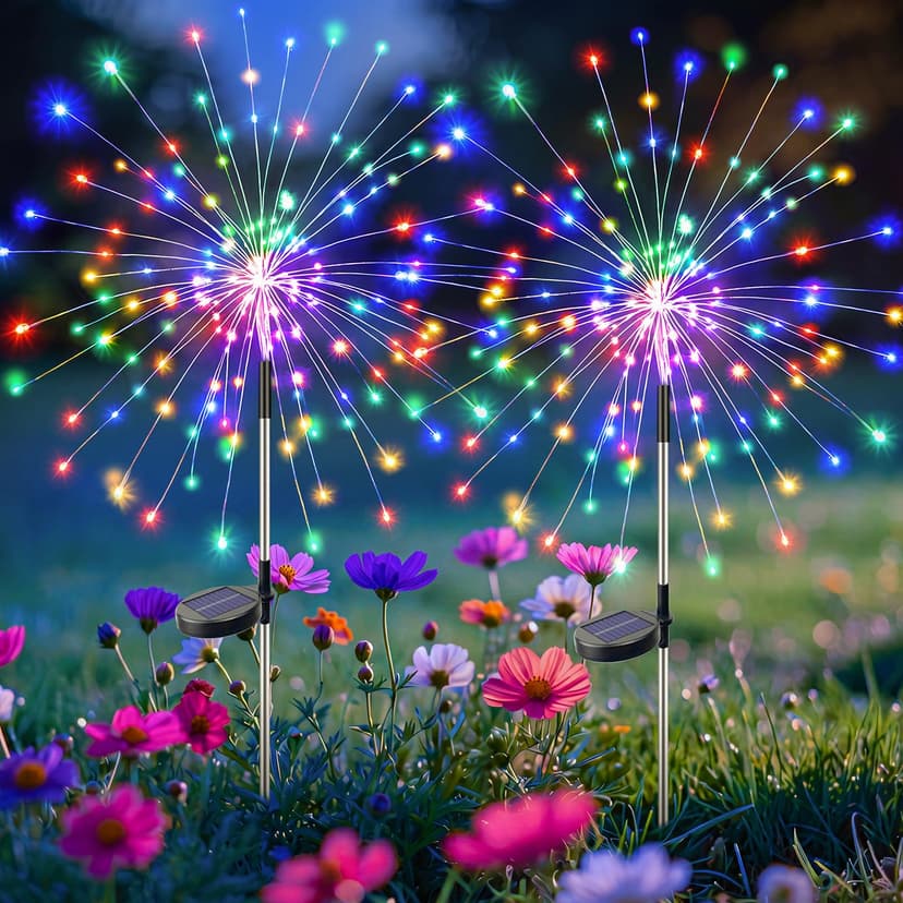 btfarm 2 Pack Solar Garden Lights Outdoor 8 Modes, 120 LED Firework Lights Solar Powered, Waterproof Twinkle Fairy Light Outside for Yard Pathway Lawn Pool Patio Christmas Decorative, Multicolor