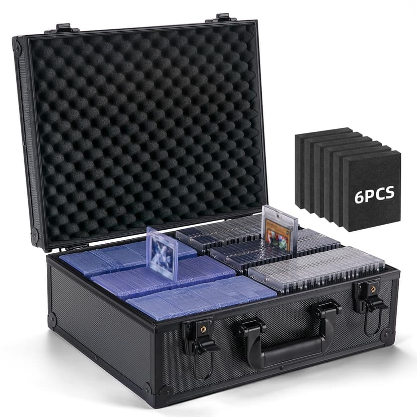 Eugsph Trading Card Storage Box for 3" X 4" 35pt Toploaders 600+, Sturdy Secure Large Capacity Hard Case with 6 Foam Stoppers, Fits Toploader Magnetic Holders MTG Baseball Sports Card Storage Box Case