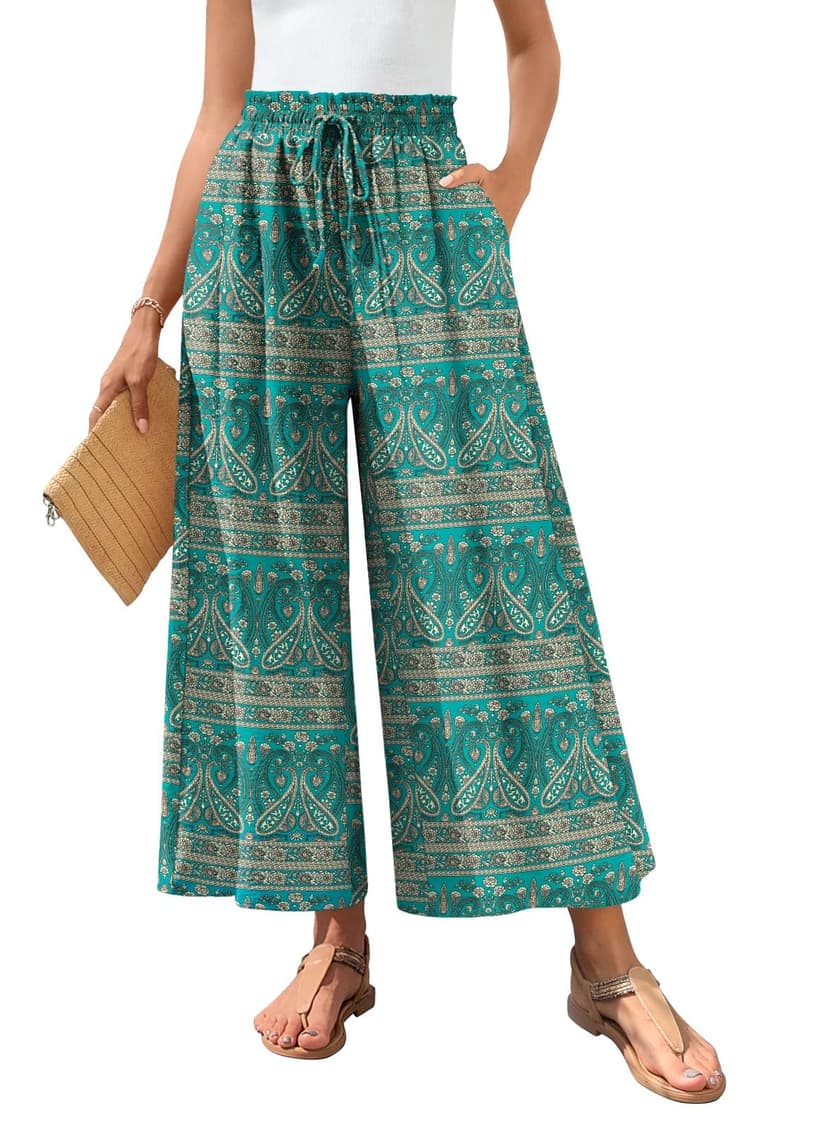 Bestbee Women's Wide Leg Palazzo Pants Dressy Casual Gaucho Pants Elastic Waist with Pockets