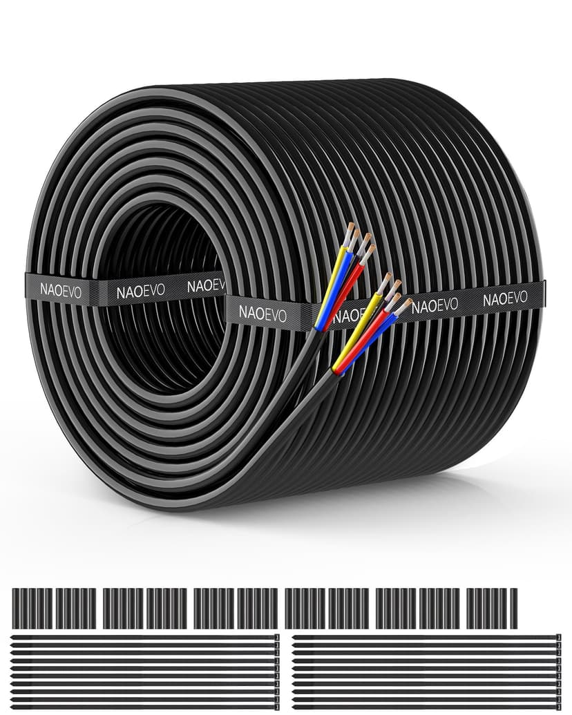 NAOEVO 14 Gauge Wire 4 Conductor, 14 Gauge Automotive Wire 12V Cable, 100FT | Tinned Copper 14 AWG Wire, 14/4 Low Voltage Cable, Flexible Stranded Electrical Wire for Automotive, Marine, Speaker, Ligh