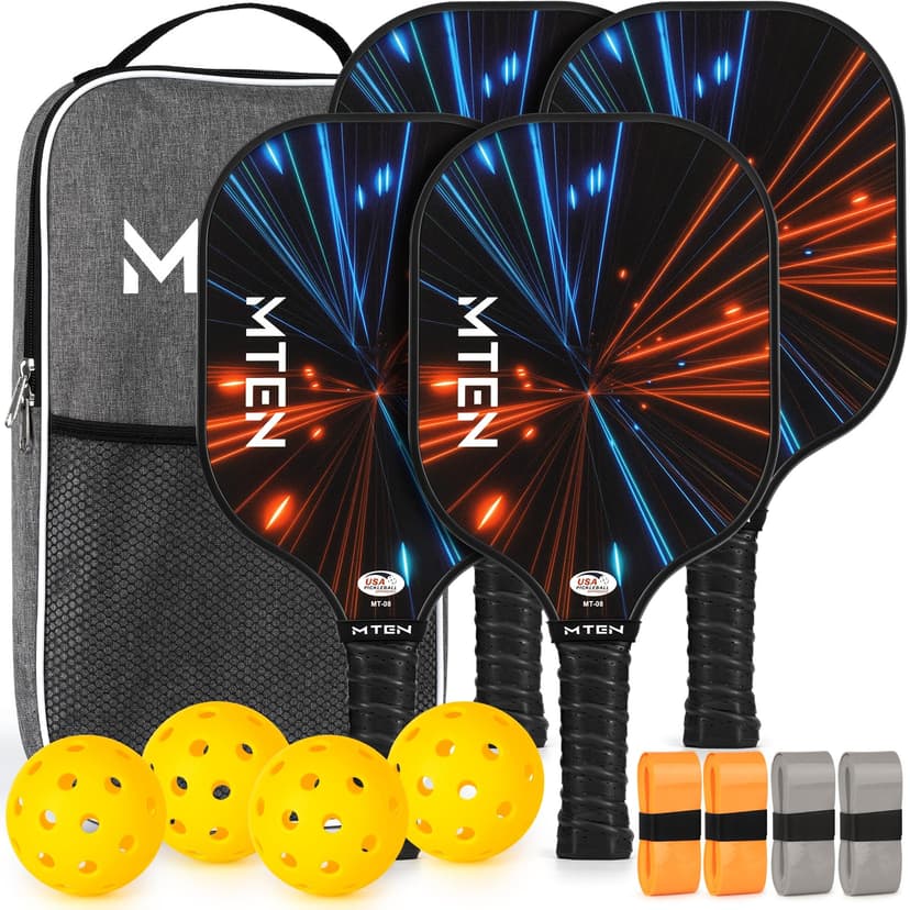 MTEN Pickleball Paddles Set of 2/4/1, USAPA Approved Fiberglass Rackets | Lightweight Set for Men, Women, Beginners & Intermediate