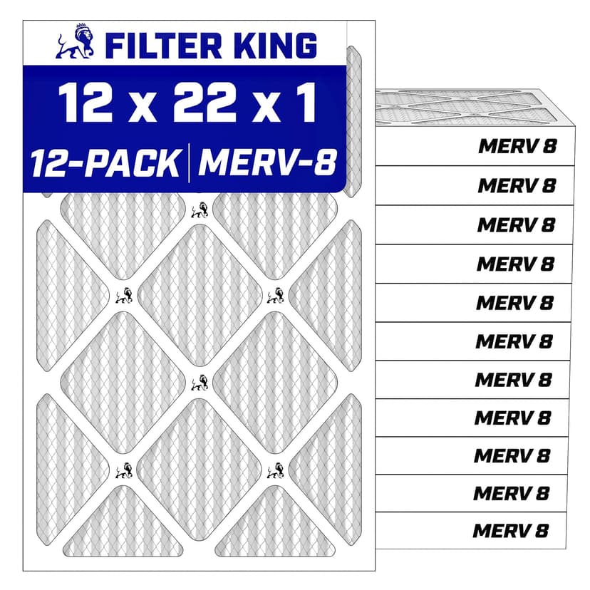 Filter King 12x22x1 Air Filter MERV 8, AC Furnace Filters (12-Pack) | Dust & Allergy Control (Actual Size: 12 x 22 x .75)